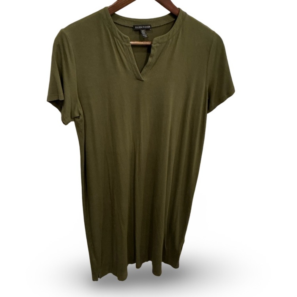 Eileen Fisher Forest Green V-Neck tshirt dress